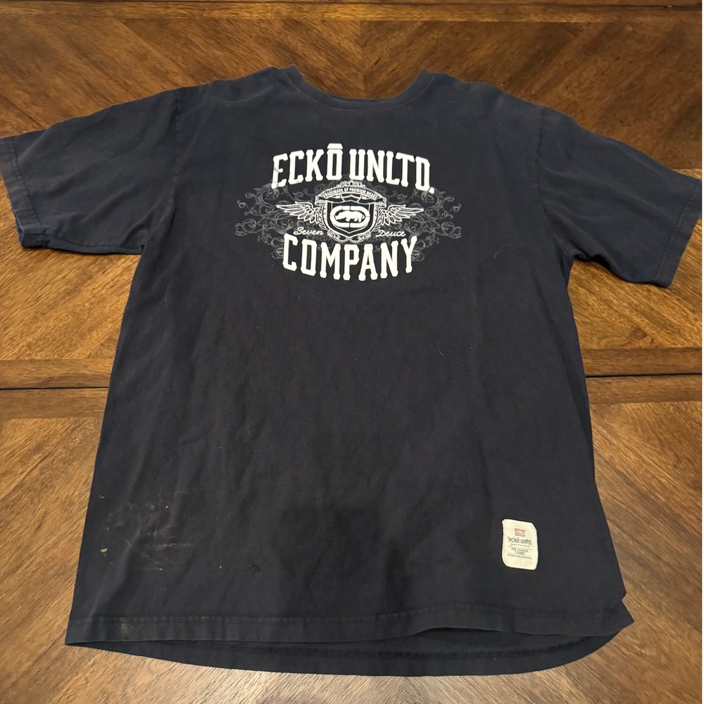 Ecko Unltd Company Graphic T Shirt Navy Blue XL Men's Short Sleeve Cotton |P1